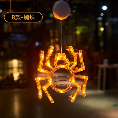 2025 New Orange Pumpkin Ghost Suction Cup Light - Halloween Autumn Window Decoration for Home Hanging Display