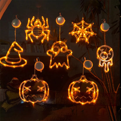 2025 New Orange Pumpkin Ghost Suction Cup Light - Halloween Autumn Window Decoration for Home Hanging Display
