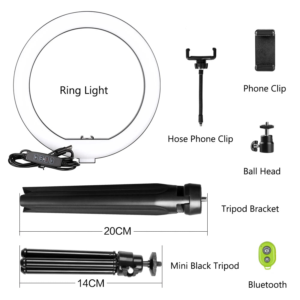 10Inch/26Cm LED Selfie Ring Light with Tripod Dimmable Ring Lamp Photography with Phone Holder for Makeup Video