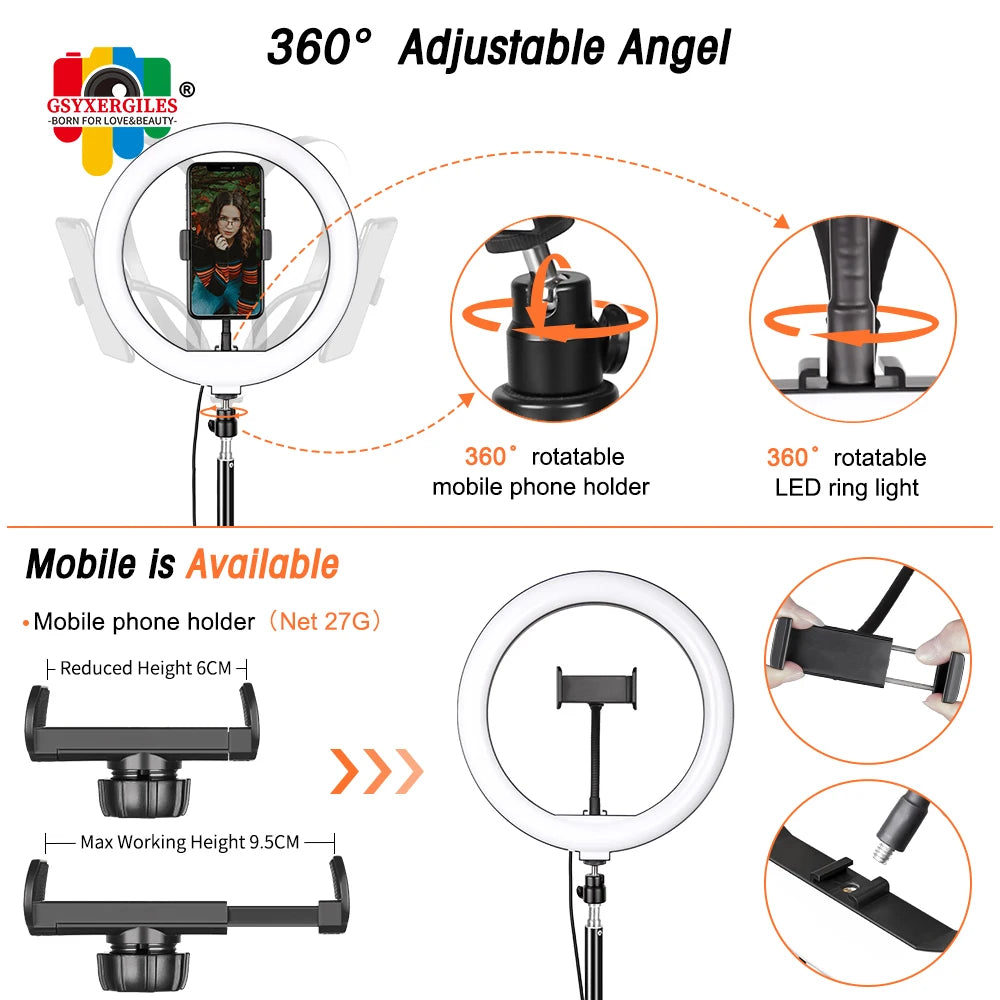 10Inch/26Cm LED Selfie Ring Light with Tripod Dimmable Ring Lamp Photography with Phone Holder for Makeup Video