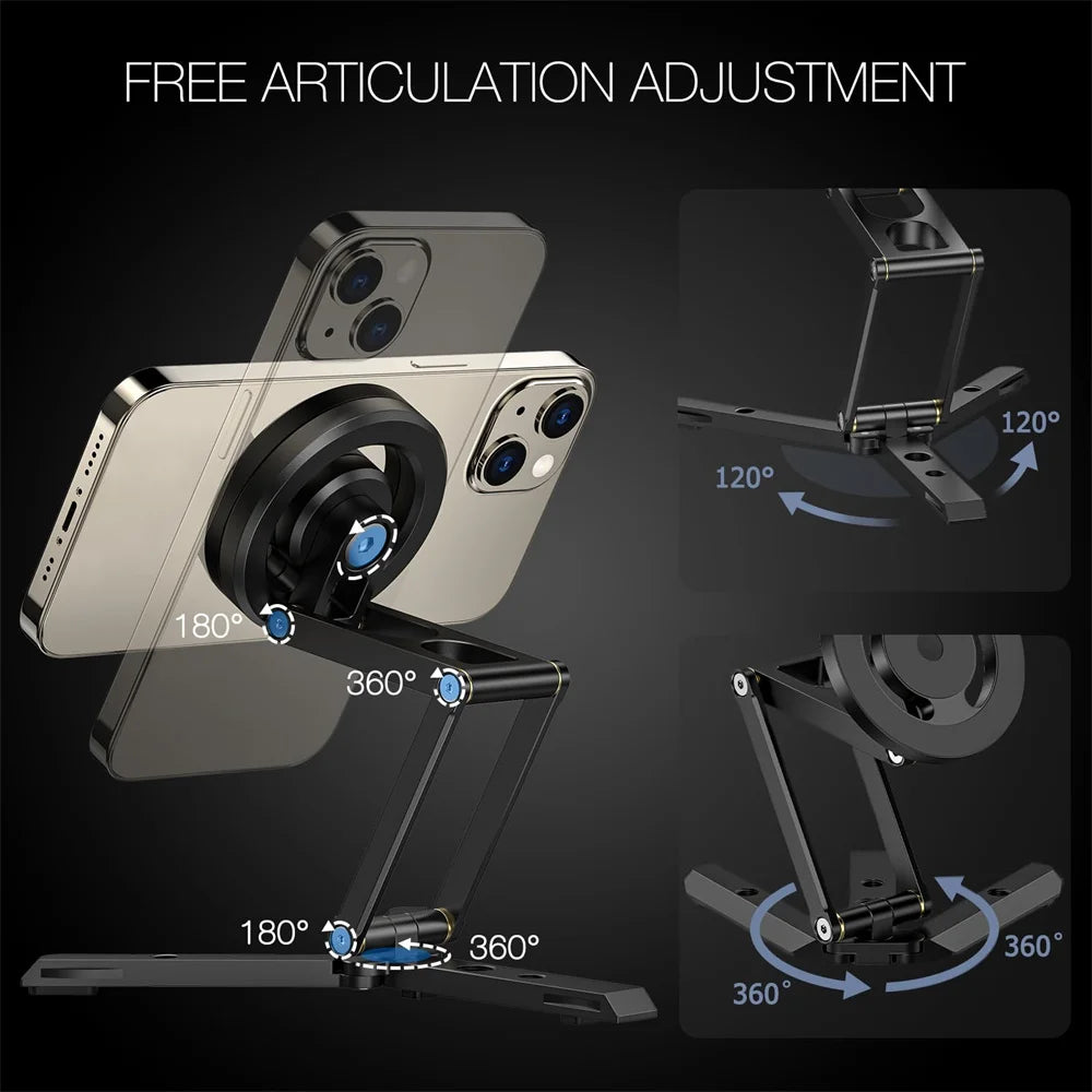 2025 Foldable Magnetic Phone Tripod Stand and Selfie Stick with Desktop Magnet Holder for iPhone 15/14/13/12 and Samsung MagSafe Cases