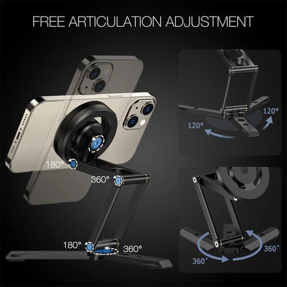 2025 Foldable Magnetic Phone Tripod Stand and Selfie Stick with Desktop Magnet Holder for iPhone 15/14/13/12 and Samsung MagSafe Cases