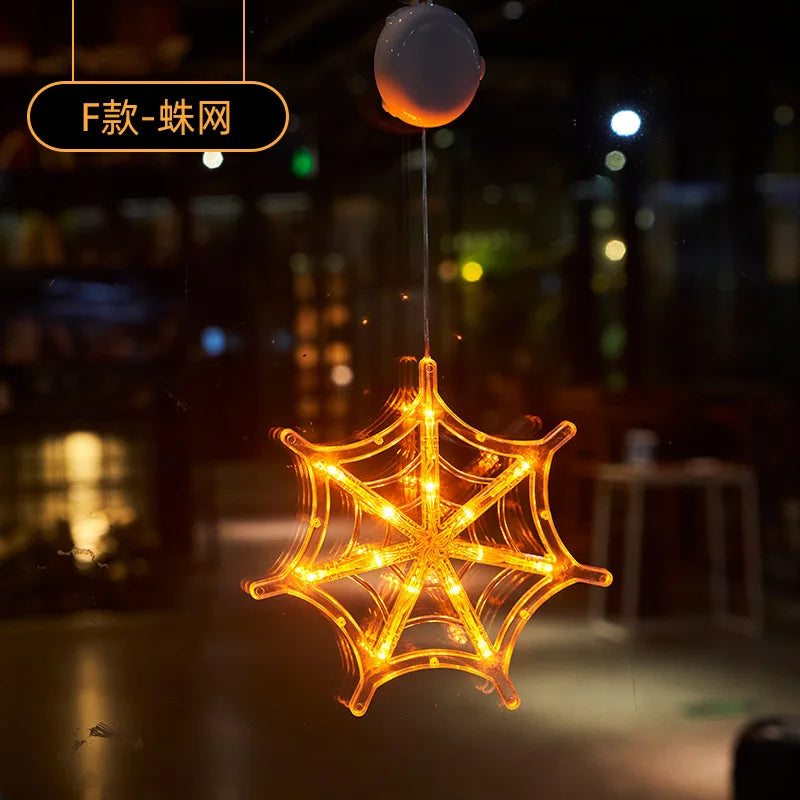 2025 New Orange Pumpkin Ghost Suction Cup Light - Halloween Autumn Window Decoration for Home Hanging Display