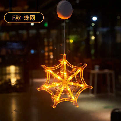 2025 New Orange Pumpkin Ghost Suction Cup Light - Halloween Autumn Window Decoration for Home Hanging Display
