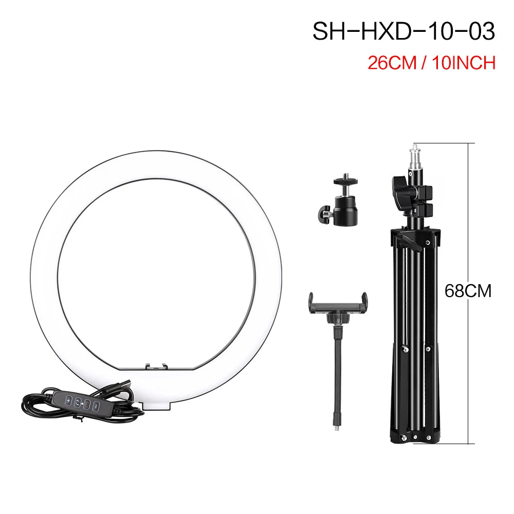 10Inch/26Cm LED Selfie Ring Light with Tripod Dimmable Ring Lamp Photography with Phone Holder for Makeup Video