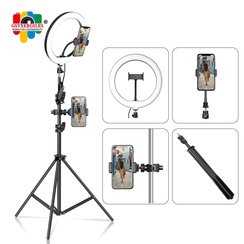 10Inch/26Cm LED Selfie Ring Light with Tripod Dimmable Ring Lamp Photography with Phone Holder for Makeup Video