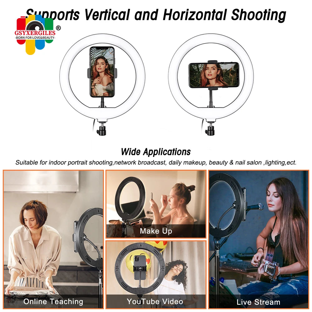 10Inch/26Cm LED Selfie Ring Light with Tripod Dimmable Ring Lamp Photography with Phone Holder for Makeup Video