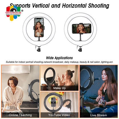 10Inch/26Cm LED Selfie Ring Light with Tripod Dimmable Ring Lamp Photography with Phone Holder for Makeup Video