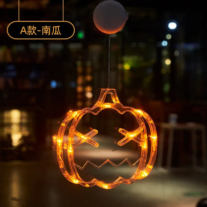 2025 New Orange Pumpkin Ghost Suction Cup Light - Halloween Autumn Window Decoration for Home Hanging Display