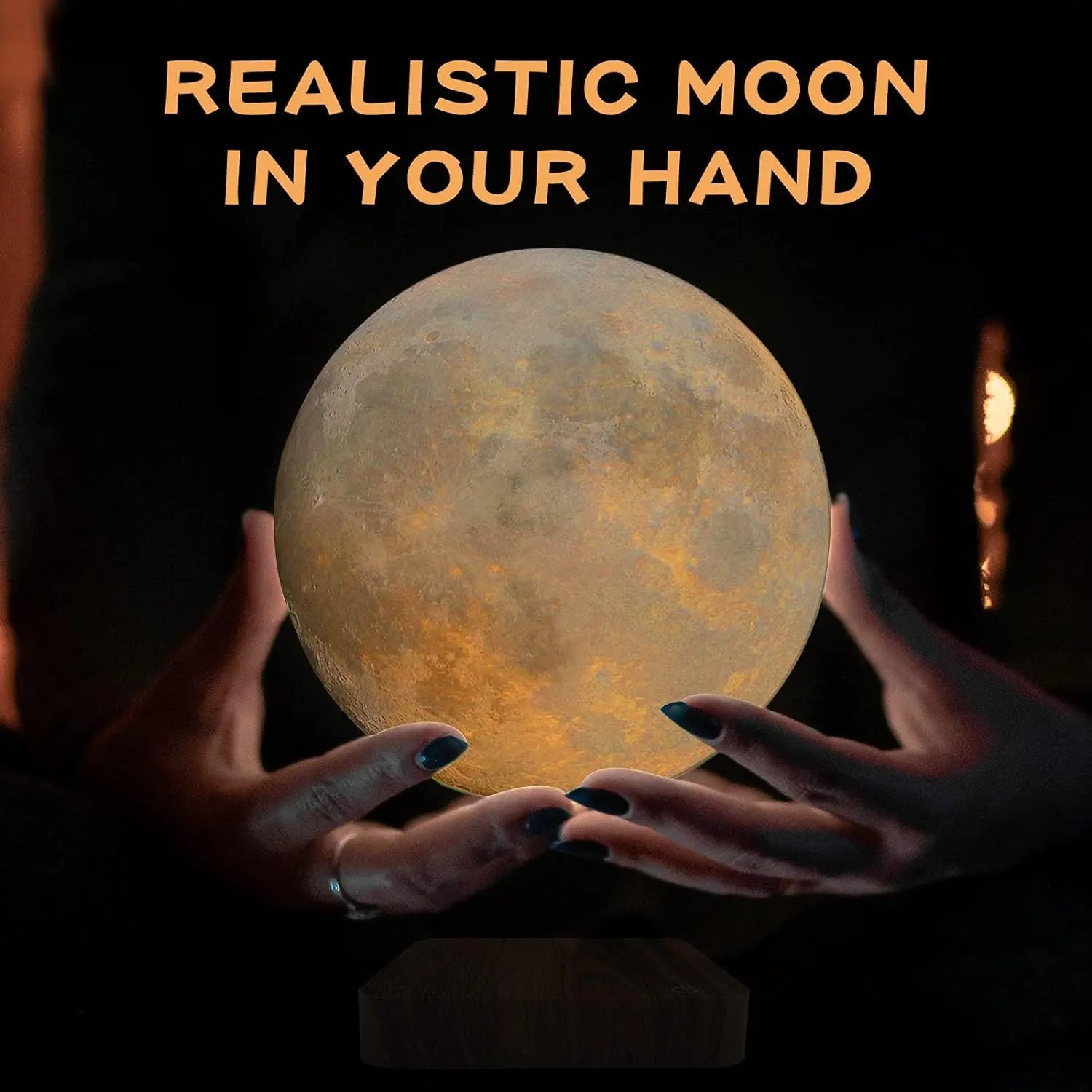 Levitating Moon Magnetic Floating Night Light - 3D Printed LED Lamp with Wooden Base for Office, Bedroom, and Home Decor