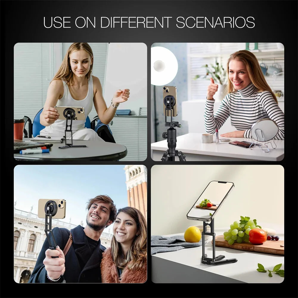 2025 Foldable Magnetic Phone Tripod Stand and Selfie Stick with Desktop Magnet Holder for iPhone 15/14/13/12 and Samsung MagSafe Cases