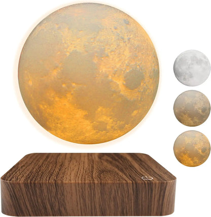 Levitating Moon Magnetic Floating Night Light - 3D Printed LED Lamp with Wooden Base for Office, Bedroom, and Home Decor