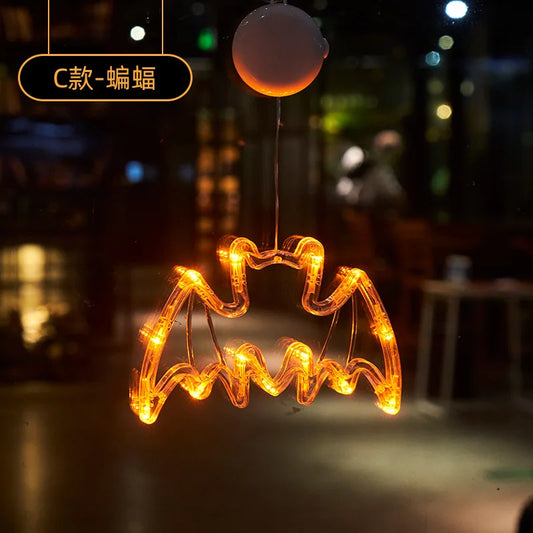 2025 New Orange Pumpkin Ghost Suction Cup Light - Halloween Autumn Window Decoration for Home Hanging Display
