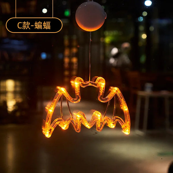 2025 New Orange Pumpkin Ghost Suction Cup Light - Halloween Autumn Window Decoration for Home Hanging Display
