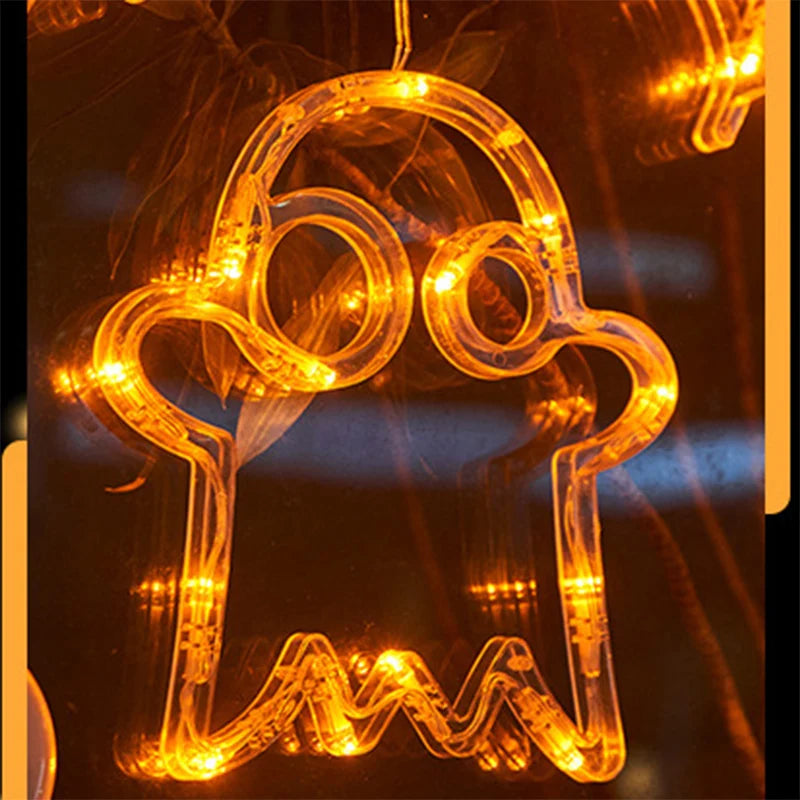 2025 New Orange Pumpkin Ghost Suction Cup Light - Halloween Autumn Window Decoration for Home Hanging Display