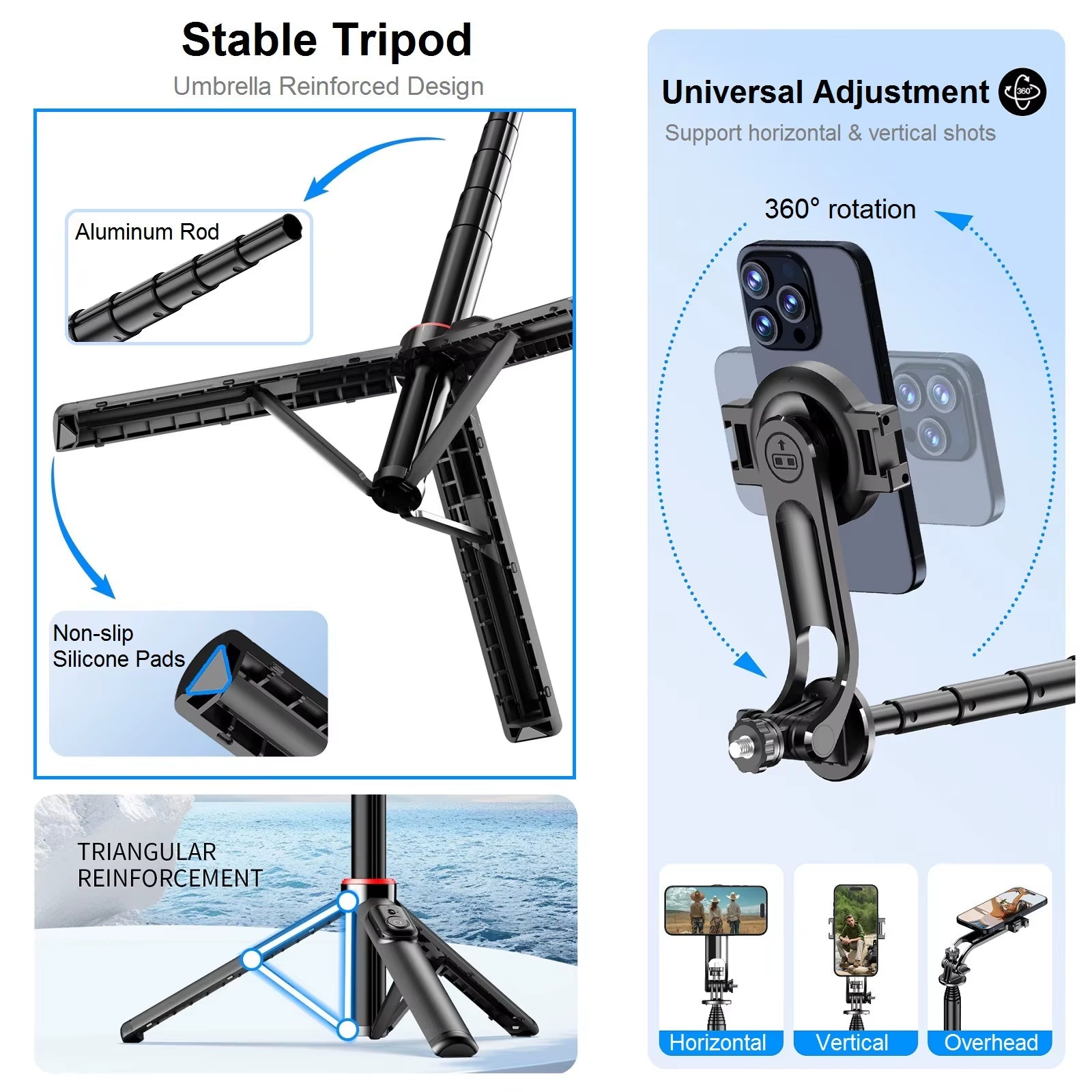 Magnetic Selfie Stick Tripod Stand for Iphone Samsung Huawei Cellphone 1.3M Extendable Magsafe Phone Tripod with Wireless Remote