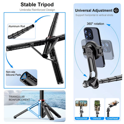 Magnetic Selfie Stick Tripod Stand for Iphone Samsung Huawei Cellphone 1.3M Extendable Magsafe Phone Tripod with Wireless Remote