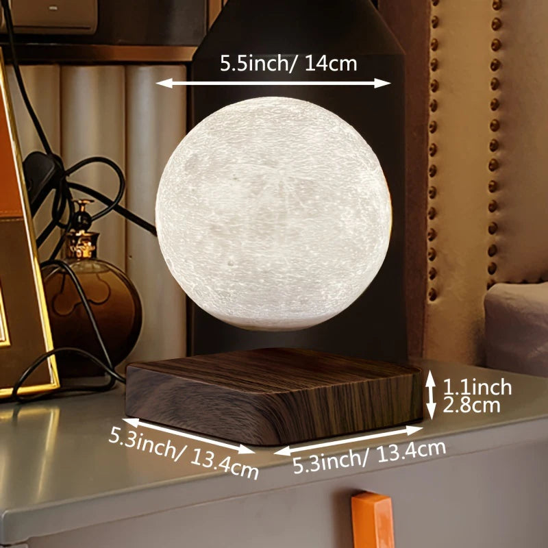 Levitating Moon Magnetic Floating Night Light - 3D Printed LED Lamp with Wooden Base for Office, Bedroom, and Home Decor