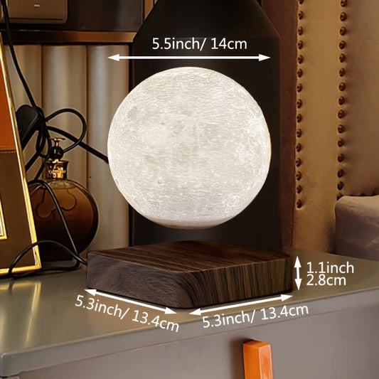 Levitating Moon Magnetic Floating Night Light - 3D Printed LED Lamp with Wooden Base for Office, Bedroom, and Home Decor