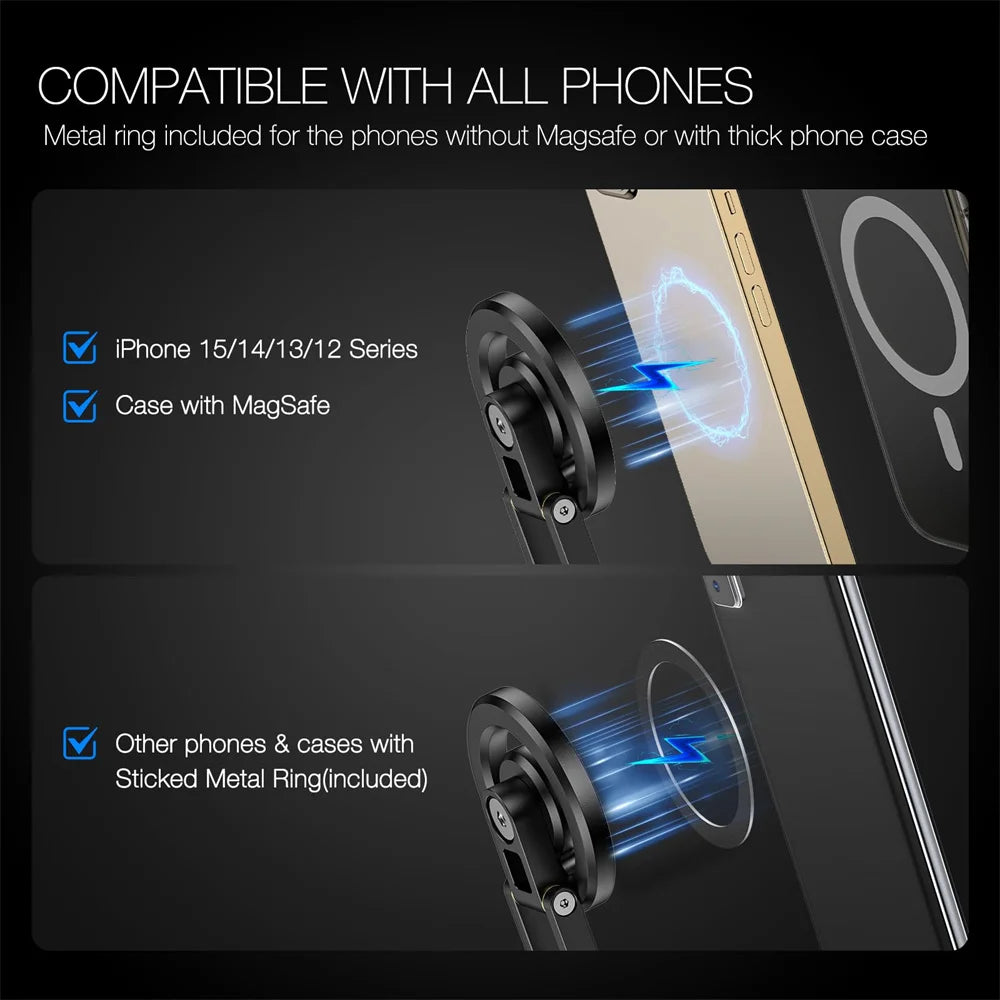 2025 Foldable Magnetic Phone Tripod Stand and Selfie Stick with Desktop Magnet Holder for iPhone 15/14/13/12 and Samsung MagSafe Cases
