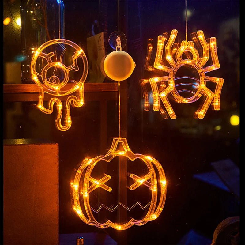 2025 New Orange Pumpkin Ghost Suction Cup Light - Halloween Autumn Window Decoration for Home Hanging Display