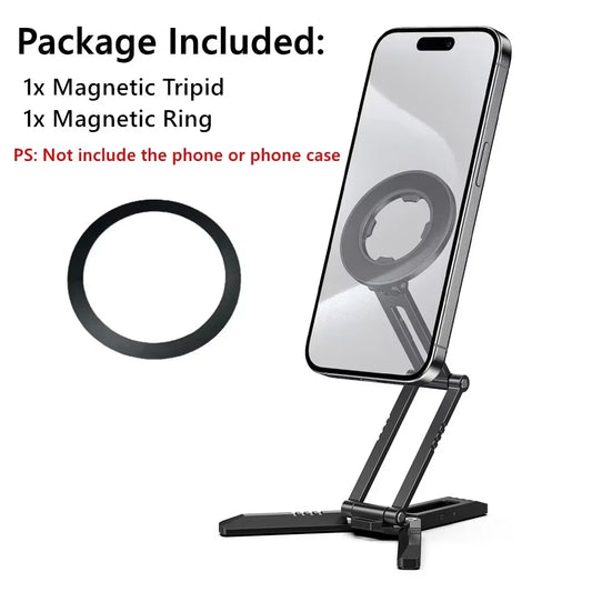 2025 Foldable Magnetic Phone Tripod Stand and Selfie Stick with Desktop Magnet Holder for iPhone 15/14/13/12 and Samsung MagSafe Cases