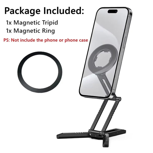 2025 Foldable Magnetic Phone Tripod Stand and Selfie Stick with Desktop Magnet Holder for iPhone 15/14/13/12 and Samsung MagSafe Cases