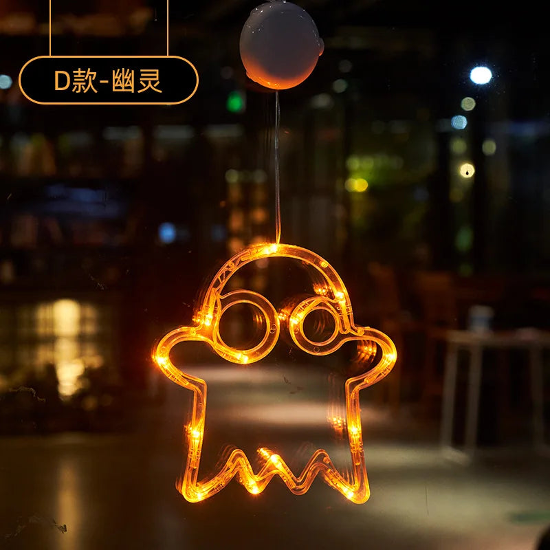 2025 New Orange Pumpkin Ghost Suction Cup Light - Halloween Autumn Window Decoration for Home Hanging Display
