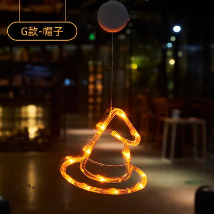 2025 New Orange Pumpkin Ghost Suction Cup Light - Halloween Autumn Window Decoration for Home Hanging Display