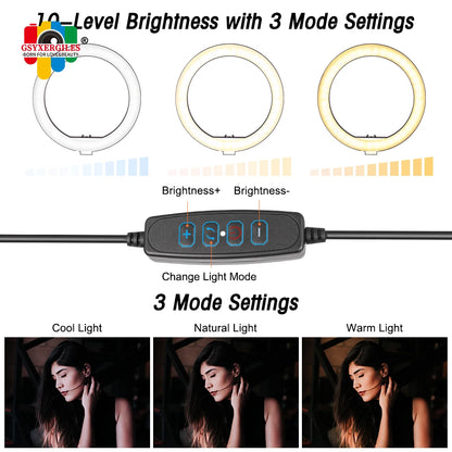 10Inch/26Cm LED Selfie Ring Light with Tripod Dimmable Ring Lamp Photography with Phone Holder for Makeup Video