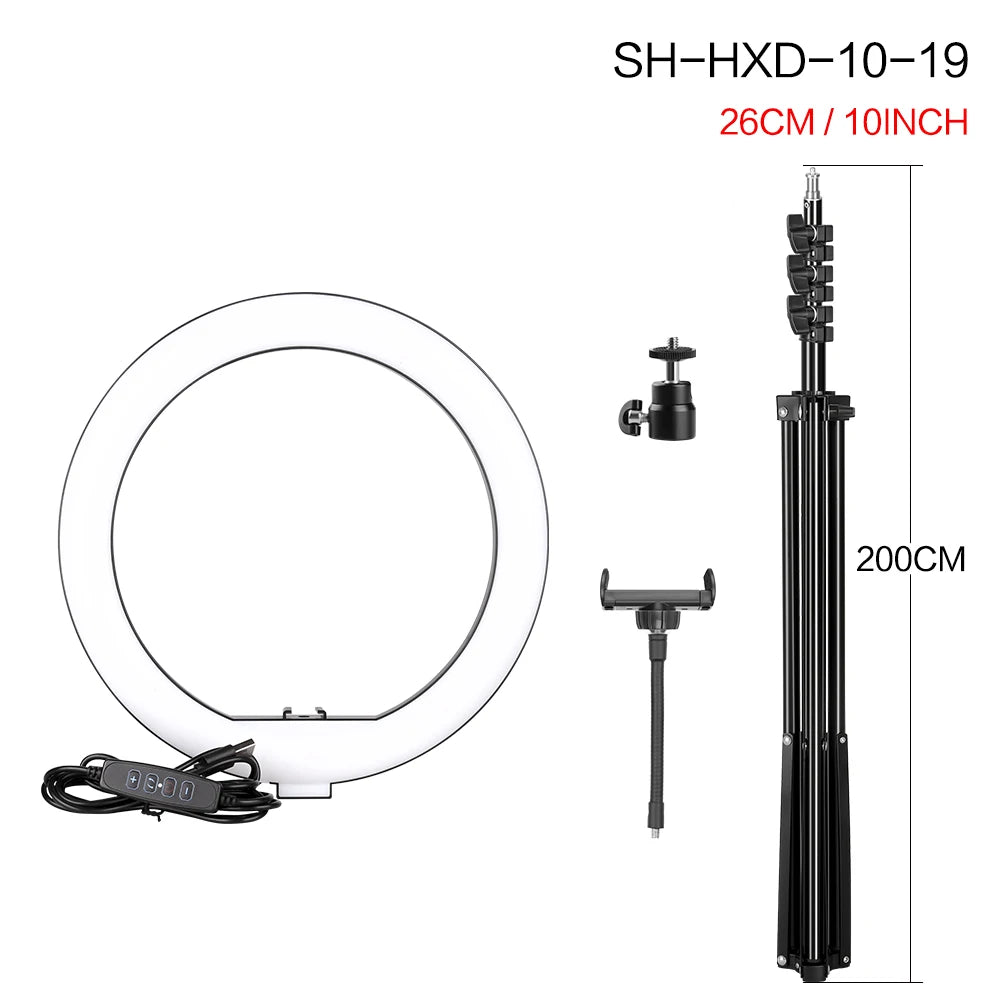 10Inch/26Cm LED Selfie Ring Light with Tripod Dimmable Ring Lamp Photography with Phone Holder for Makeup Video